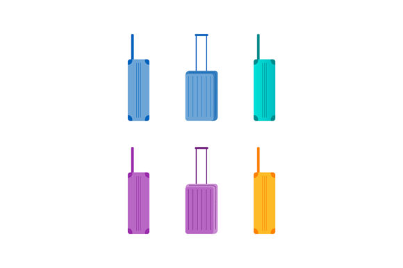 Colorful Suitcases Flat Color Object Set