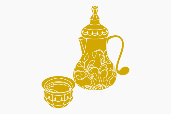 Monochrome Bulbous Arab Coffee and Cup: A Timeless Design Element for Modern Branding