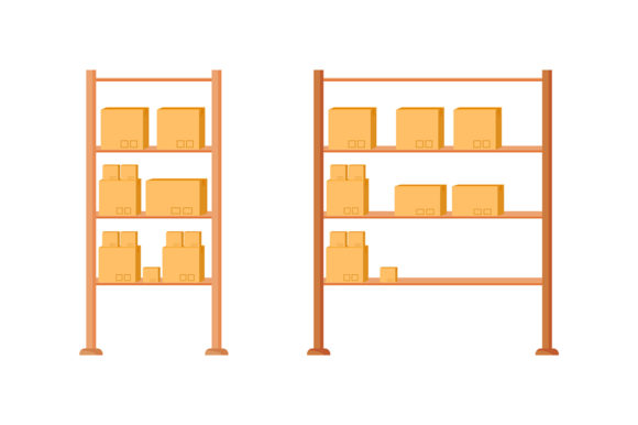 Warehouse Shelves Flat Color Object Set